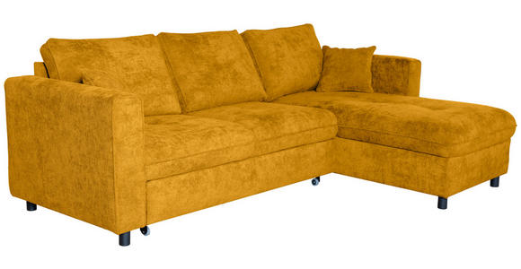 ECKSOFA Senfgelb Flachgewebe - Senfgelb/Schwarz, KONVENTIONELL, Textil/Metall (252/162cm) - Carryhome