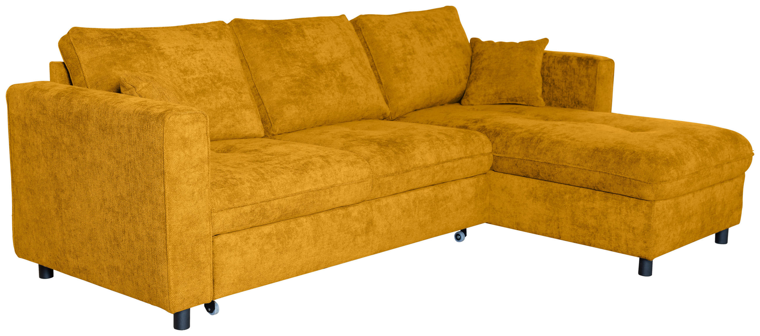 ECKSOFA in Flachgewebe Senfgelb  - Senfgelb/Schwarz, KONVENTIONELL, Textil/Metall (252/162cm) - Carryhome