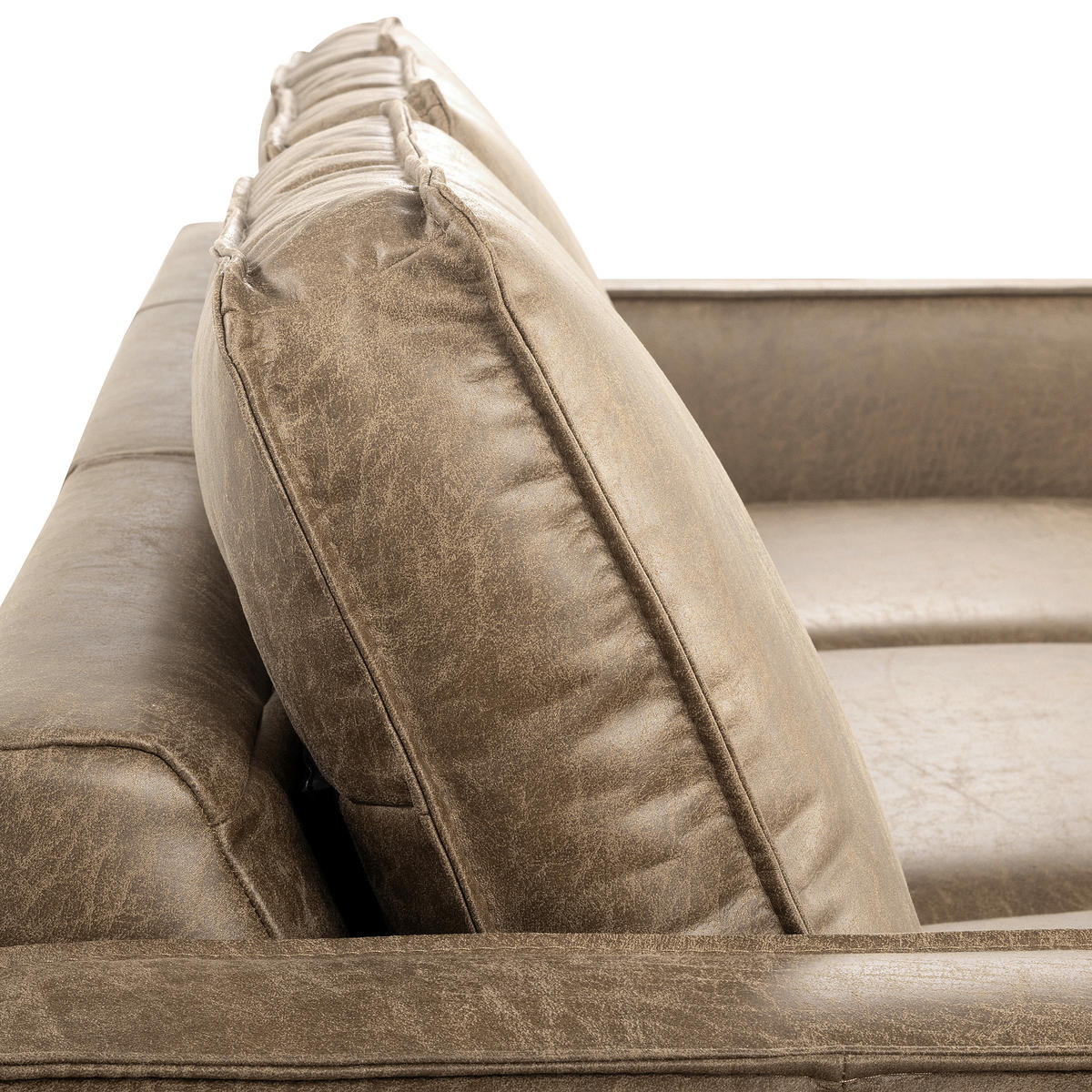 ECKSOFA Graubraun Echtleder Lederlook Bettkasten, Schlaffunktion, Rücken echt  - Graubraun/Schwarz, Design, Leder/Textil (166/238cm) - Livetastic