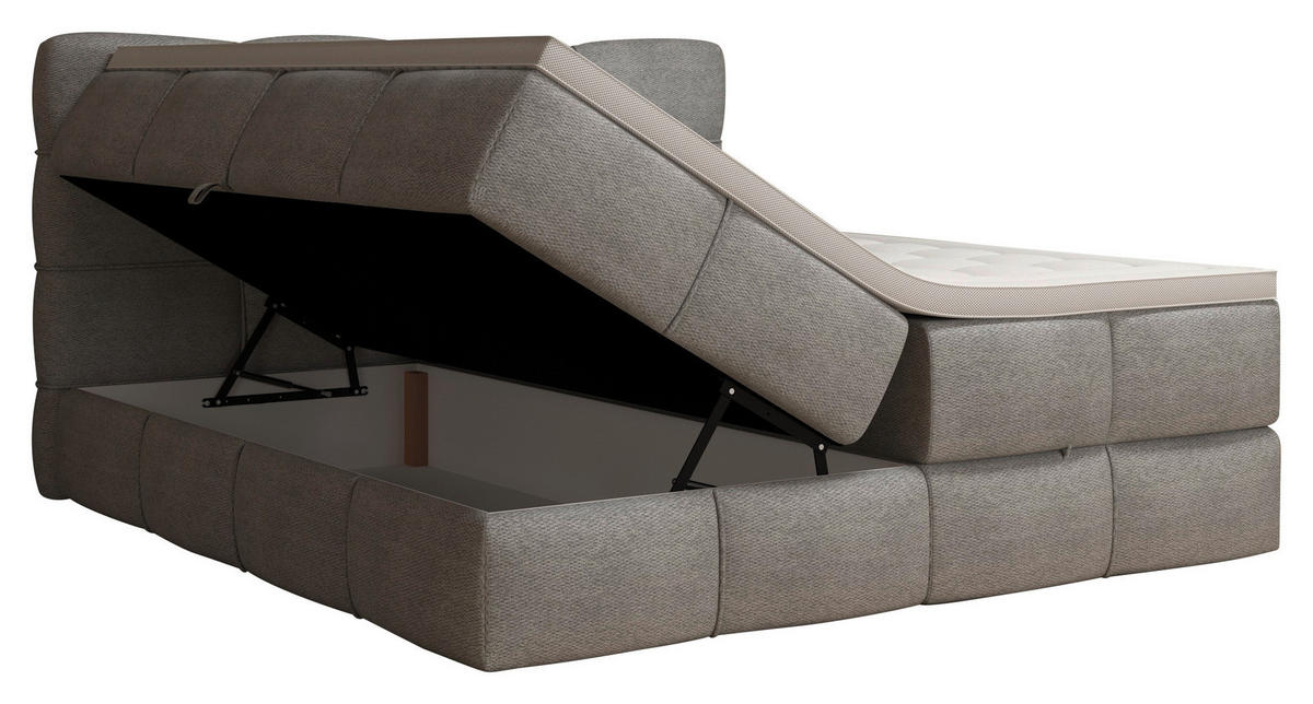 BOXSPRINGBETT 160/200 cm,  in Grau, gepolstertes Kopfteil, Bettkasten, Topper, Matratzen, H3 + H3 = fest  - Schwarz/Grau, Design, Kunststoff/Textil (160/200cm) - Chameo