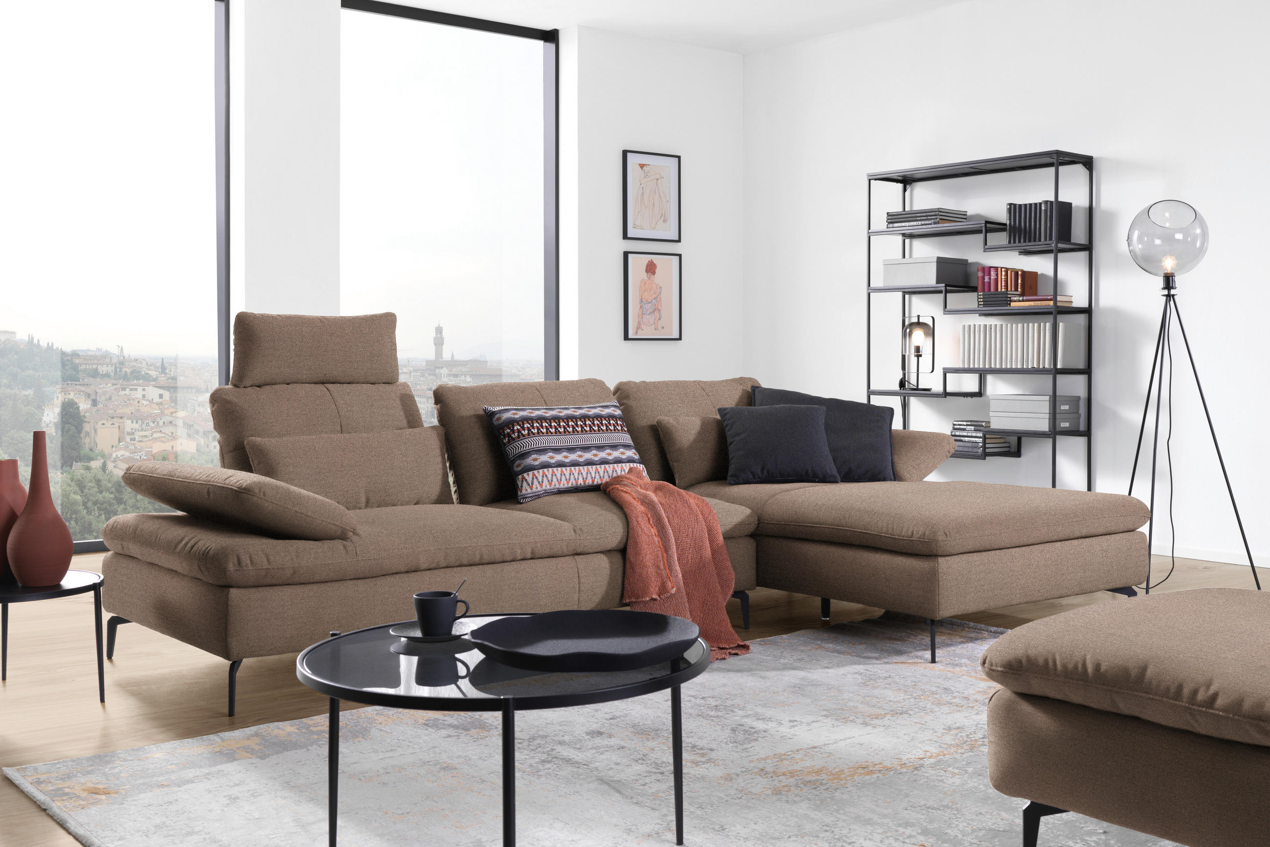 ECKSOFA in Webstoff Graubraun  - Graubraun/Schwarz, Design, Textil/Metall (301/179cm) - Chilliano