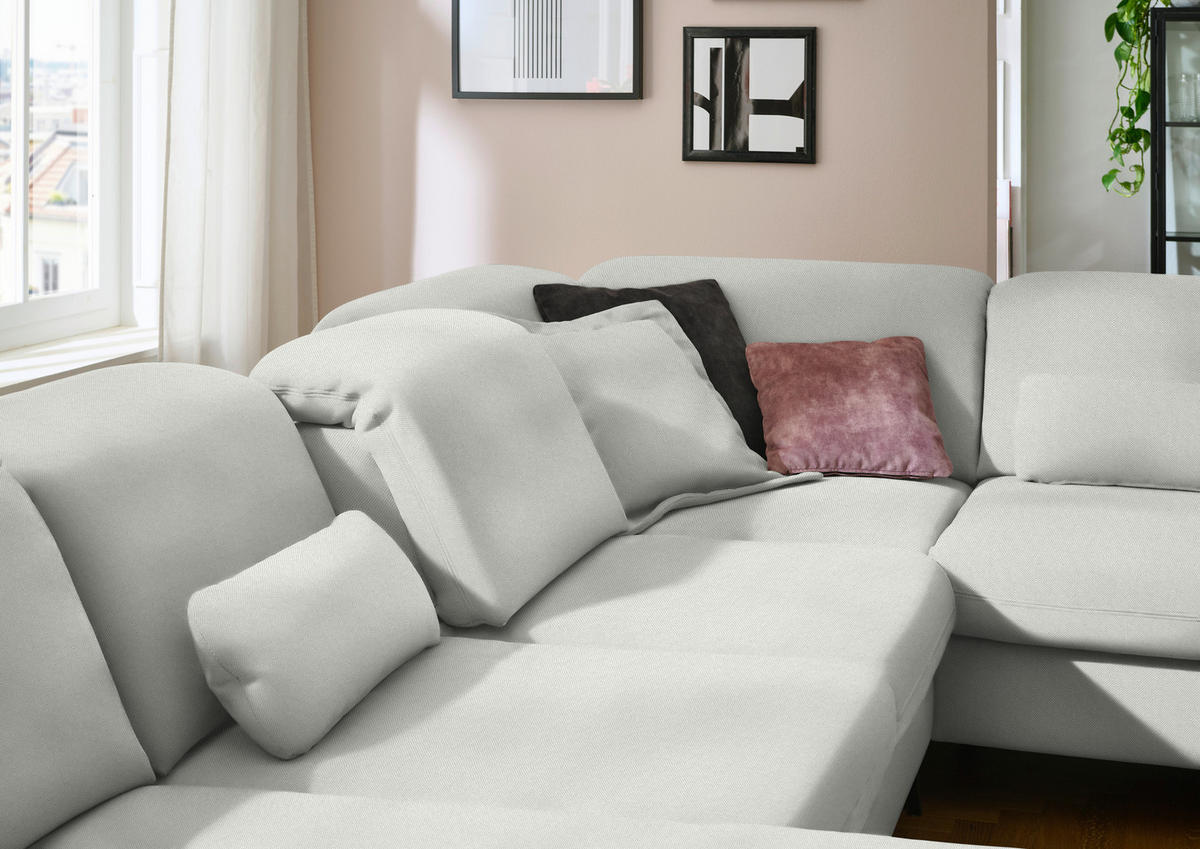 WOHNLANDSCHAFT  in Chenille Beige  - Beige/Schwarz, Design, Textil/Metall (198/369/255cm) - Beldomo Style