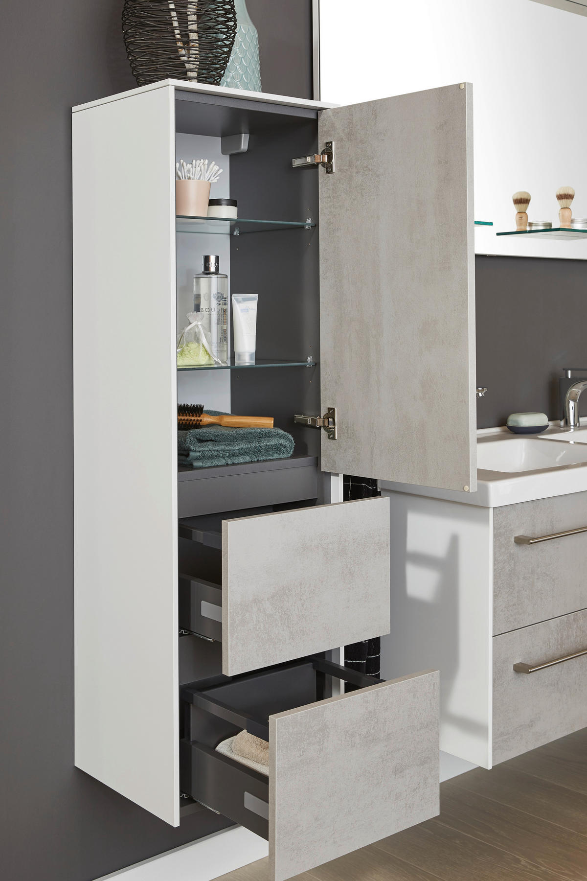 MIDISCHRANK 37/121/33 cm  - Hellgrau, Design, Glas/Holzwerkstoff (37/121/33cm) - Dieter Knoll