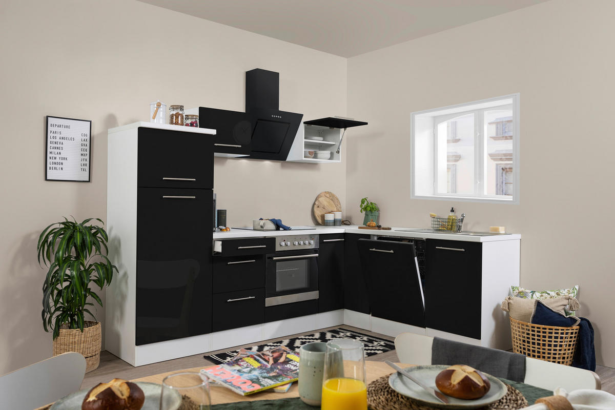 ECKKÜCHE 260/200 cm  in Weiß, Schwarz  - Alufarben/Schwarz, KONVENTIONELL, Holzwerkstoff (260/200cm) - Respekta