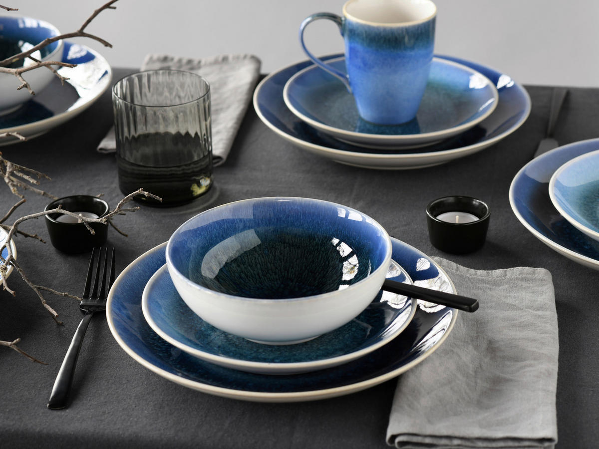 KOMBISERVICE Blau, Weiß Caldera blau 16-teilig 4 Personen  - Blau/Weiß, Basics, Keramik - Creatable