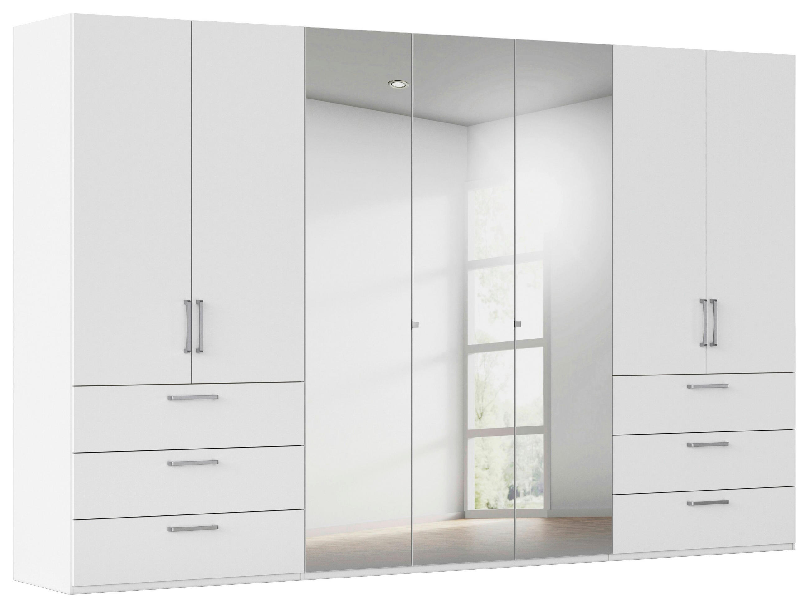 DREHTÜRENSCHRANK 350/223/61 cm,  in Weiß, 7-türig  - Chromfarben/Edelstahlfarben, Basics, Glas/Holzwerkstoff (350/223/61cm) - Novel