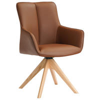 Scaun Cu Brațe din lemn, metal, piele, coniac,  - coniac/culoare lemn stejar, Modern, lemn/metal (64/87/60cm) - Novel