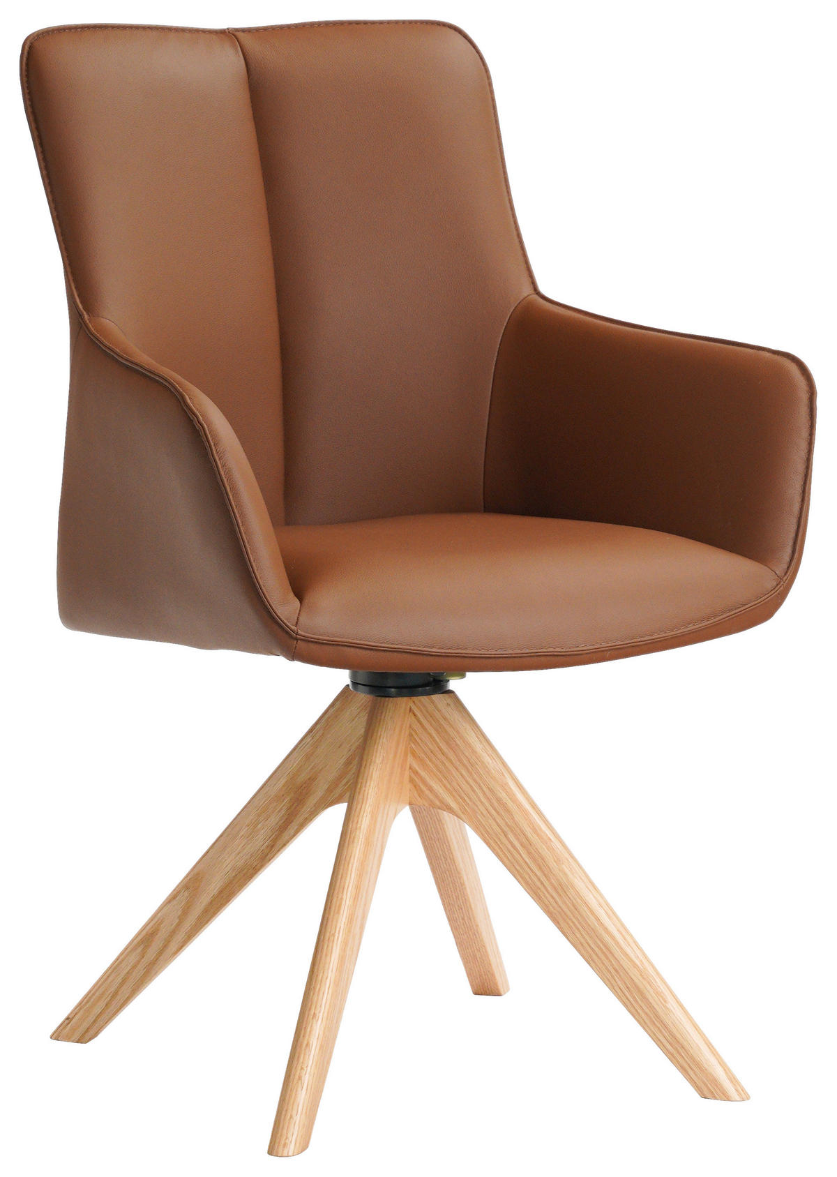 Scaun Cu Brațe din lemn, metal, piele, coniac,  - coniac/culoare lemn stejar, Modern, lemn/metal (64/87/60cm) - Novel