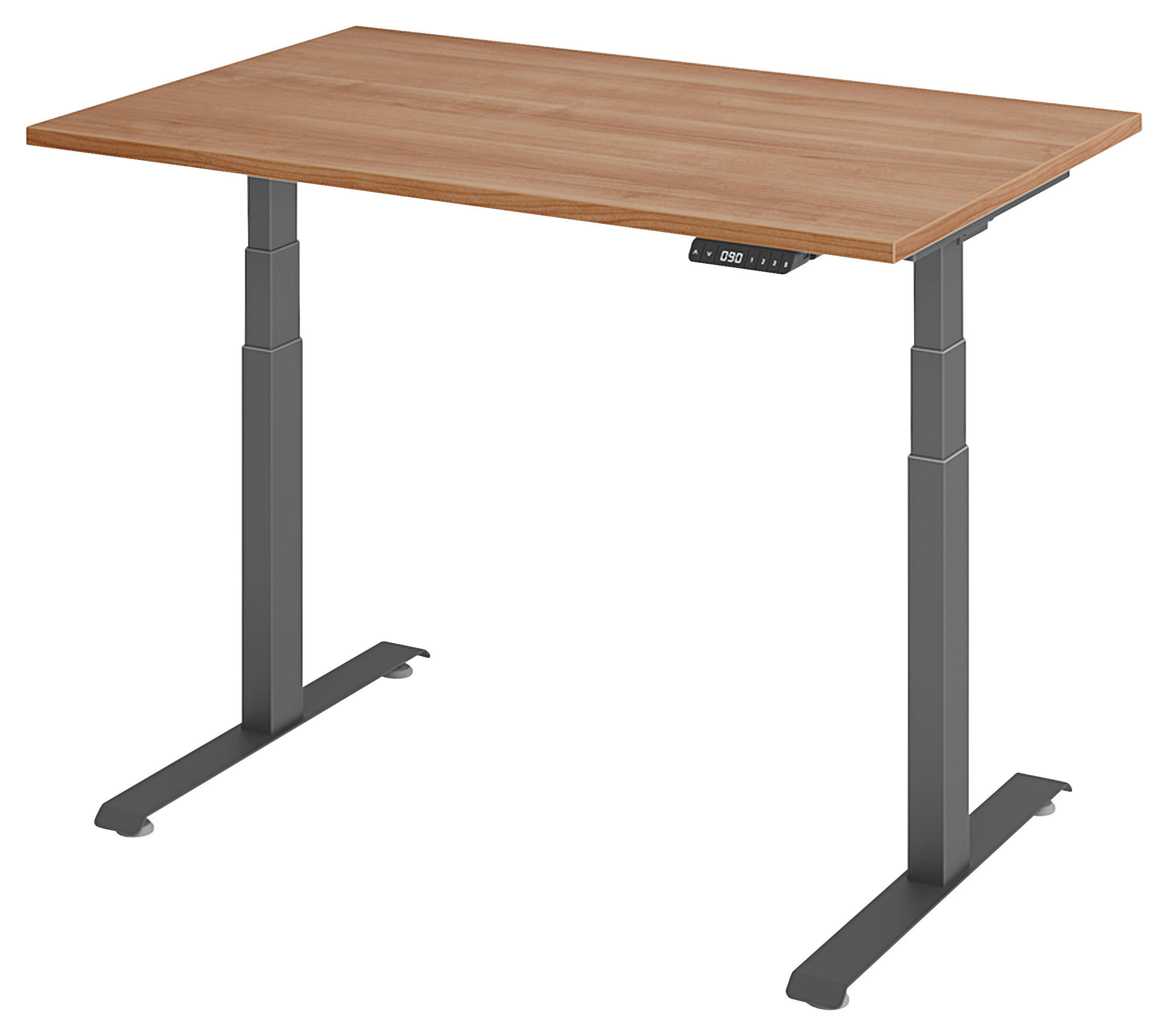 SCHREIBTISCH 120/80/64,5-129,5 cm Graphitfarben, Nussbaumfarben elektrisch höhenverstellbar  - Nussbaumfarben/Graphitfarben, KONVENTIONELL, Holzwerkstoff/Metall (120/80/64,5-129,5cm) - Venda