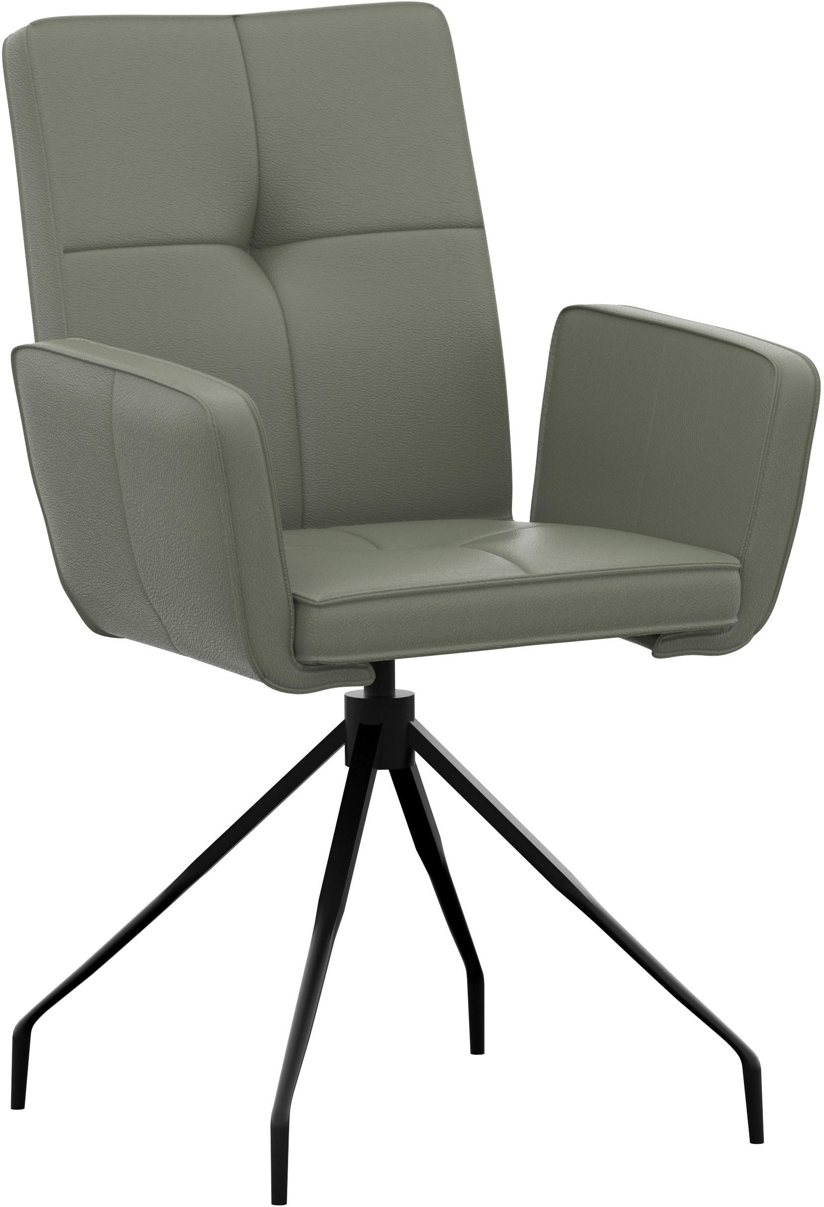 ARMLEHNSTUHL  in Stahl Echtleder pigmentiert  - Schwarz/Graugrün, Design, Leder/Metall (65/91/58cm) - Moderano