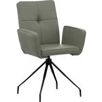 ARMLEHNSTUHL  Lederauswahl, Sitzfläche 180° drehbar  Echtleder  - Schwarz/Graugrün, Design, Leder/Metall (65/91/58cm) - Moderano