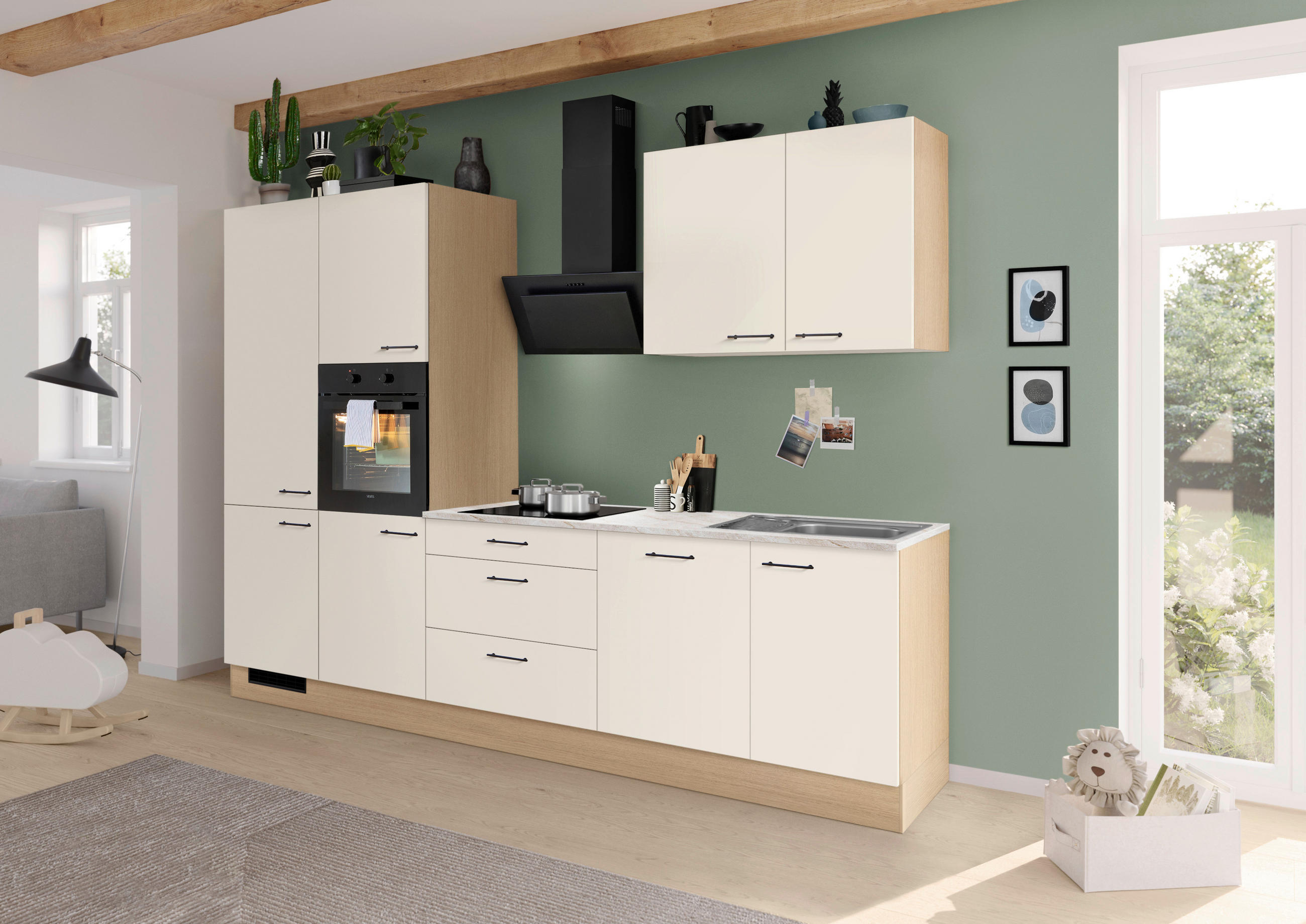 KÜCHENLEERBLOCK 310 cm   Weiss, Eichefarben  - Weiss/Edelstahlfarben, Basics, Holzwerkstoff/Metall (310cm) - Venda