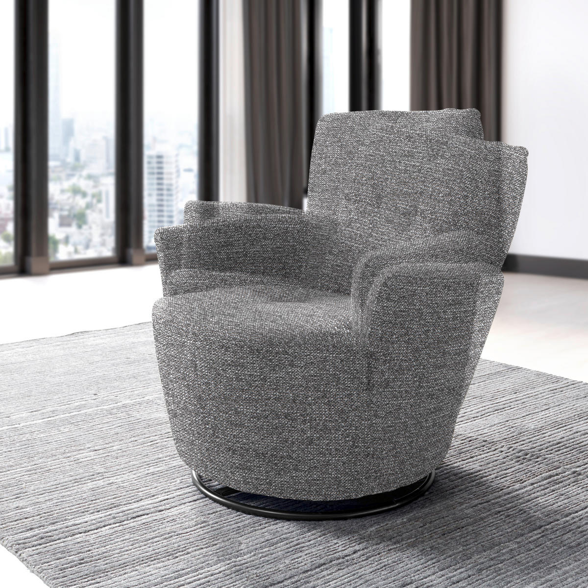 SESSEL in Chenille, Flachgewebe Grau  - Schwarz/Grau, Design, Textil/Metall (81/92/84cm) - Xora