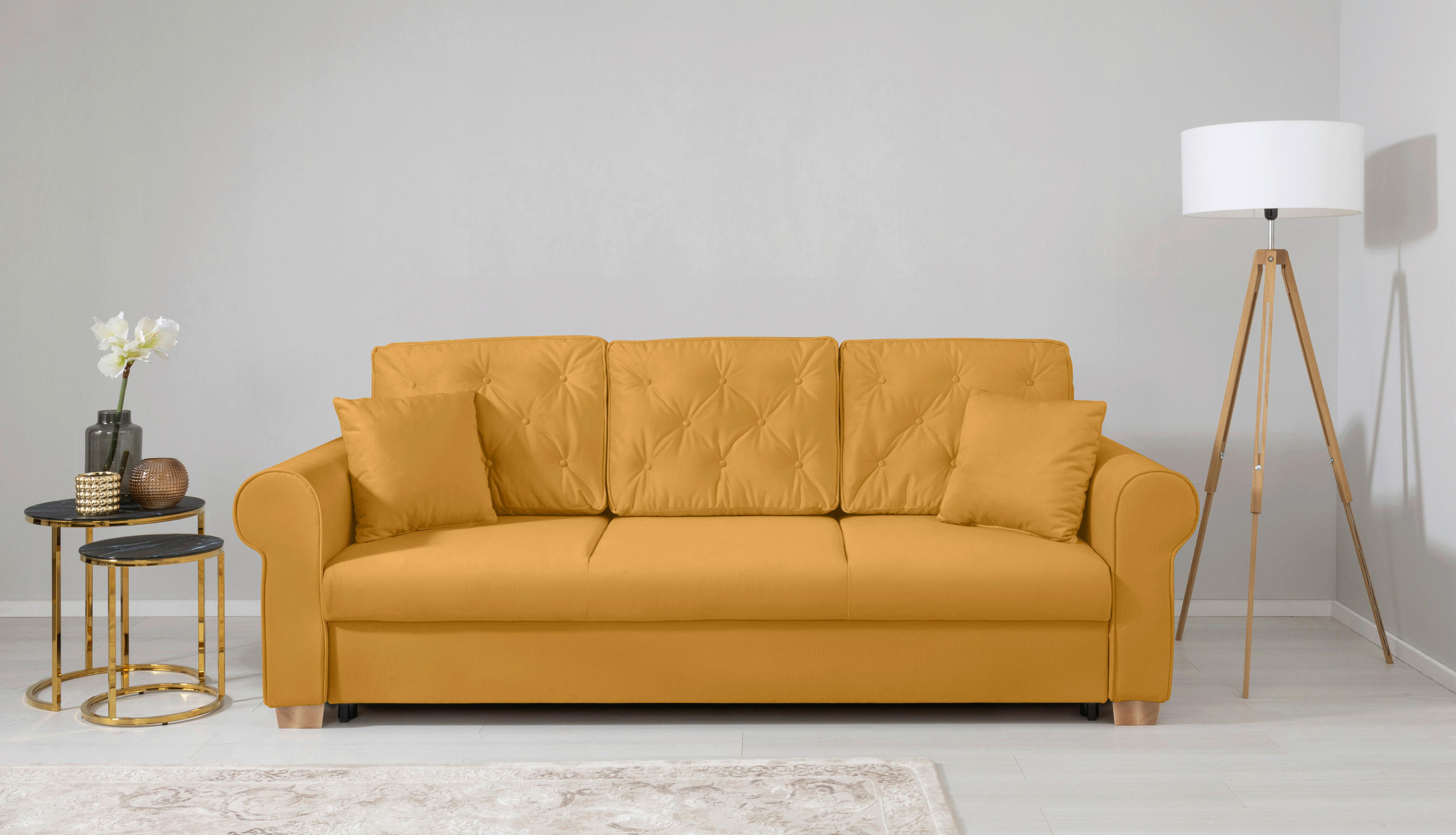 SCHLAFSOFA in Gelb  - Gelb/Buchefarben, Design, Holz/Textil (240/94/98cm) - MID.YOU
