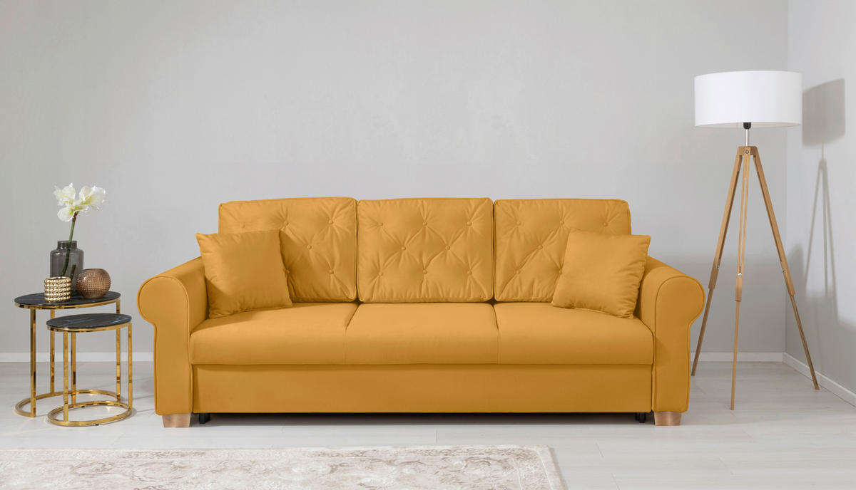 SCHLAFSOFA in Gelb  - Gelb/Buchefarben, Design, Holz/Textil (240/94/98cm) - MID.YOU