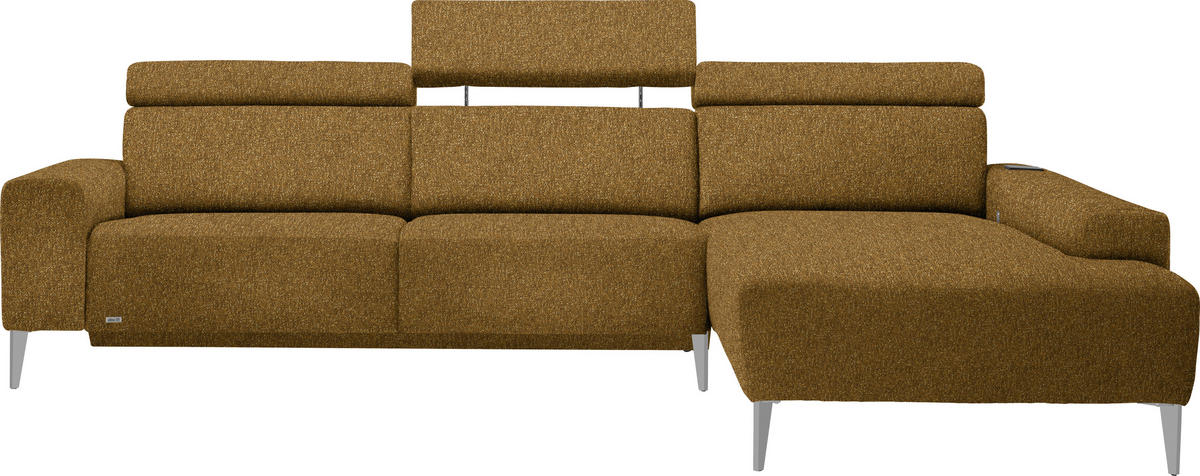 ECKSOFA  in Mikrovelours Senfgelb  288/205 cm  - Senfgelb/Alufarben, Design, Textil (288/205cm) - Sedda