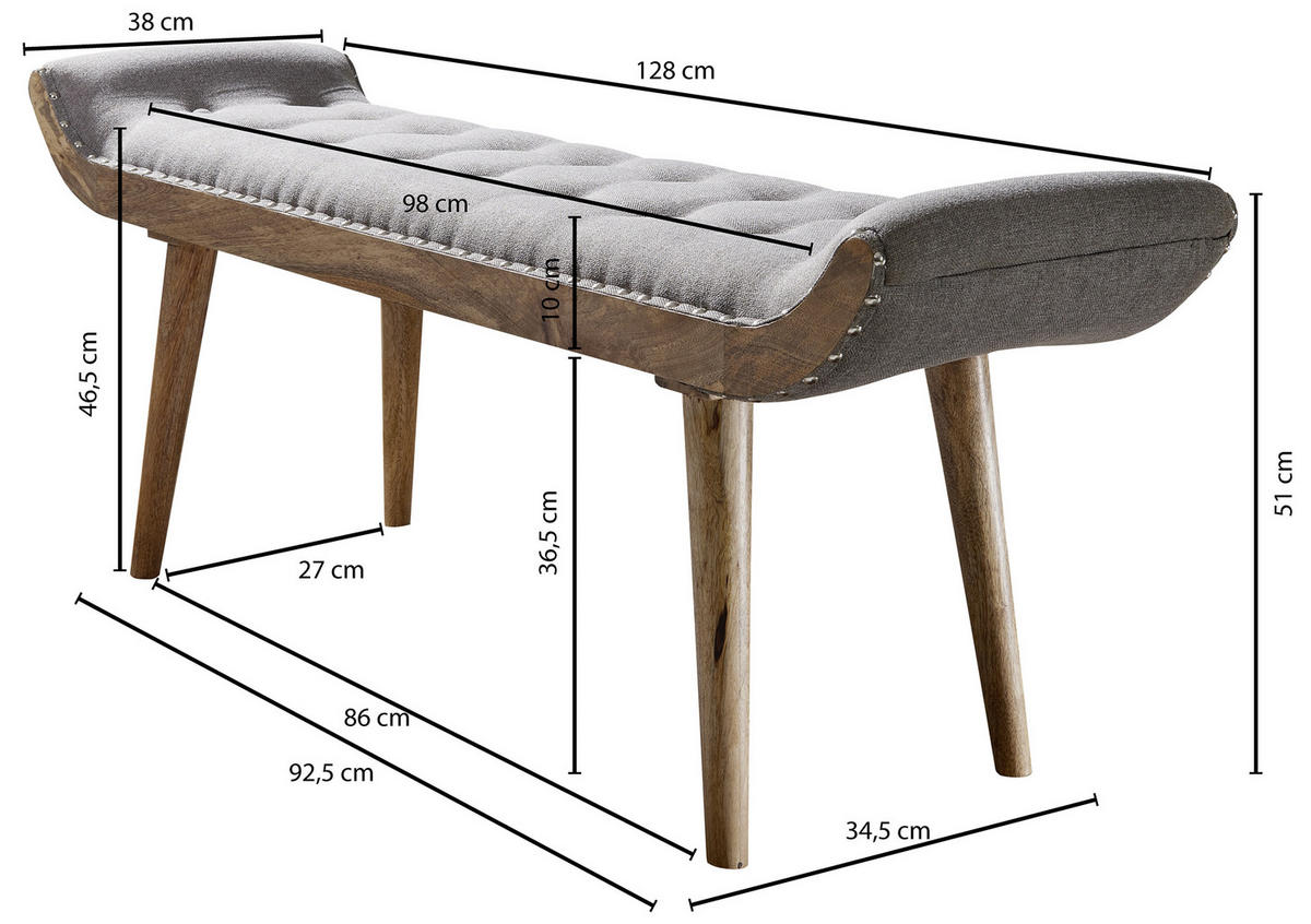 DLHÁ TABURETKA, textil, 128/51/38 cm - hnedá/sivá, Modern, drevo/textil (128/51/38cm) - MID.YOU