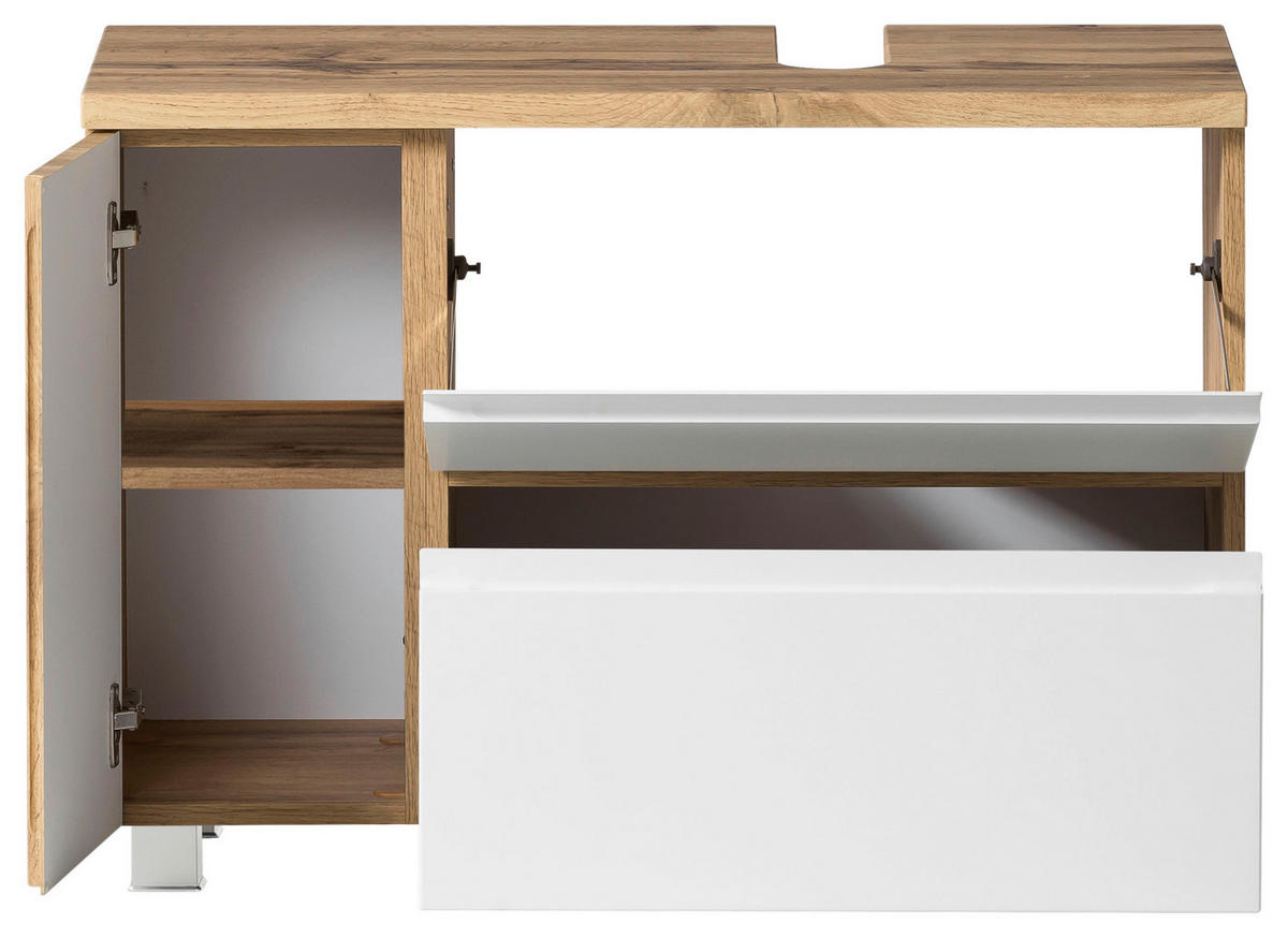 SKRINKA POD UMÝVADLO, 85/56/35 cm - biela/dub wotan, Modern, kompozitné drevo (85/56/35cm) - Held