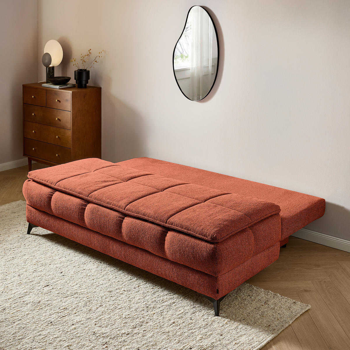 SCHLAFSOFA in Flachgewebe Rostfarben  - Rostfarben/Schwarz, Design, Textil/Metall (197/95/92cm) - Stylife