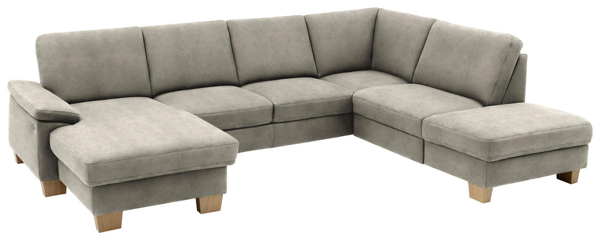 WOHNLANDSCHAFT in Velours Platinfarben  - Platinfarben/Eichefarben, KONVENTIONELL, Holz/Textil (167/316/235cm) - Beldomo System