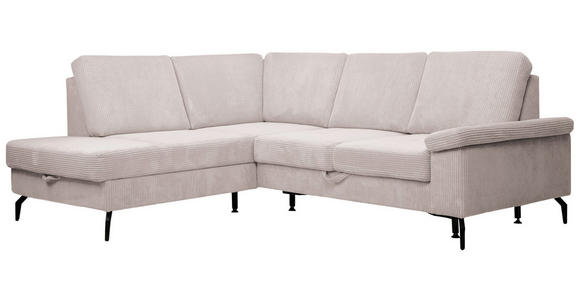ECKSOFA inkl. Funktionen Creme Velours Bettkasten, Sitzvorzug  - Creme/Schwarz, KONVENTIONELL, Textil/Metall (206/253cm) - Venda