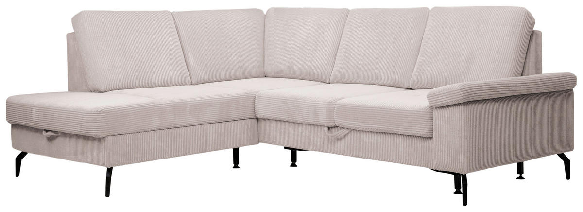 ECKSOFA inkl. Funktionen Creme Velours Bettkasten, Sitzvorzug  - Creme/Schwarz, KONVENTIONELL, Textil/Metall (206/253cm) - Venda