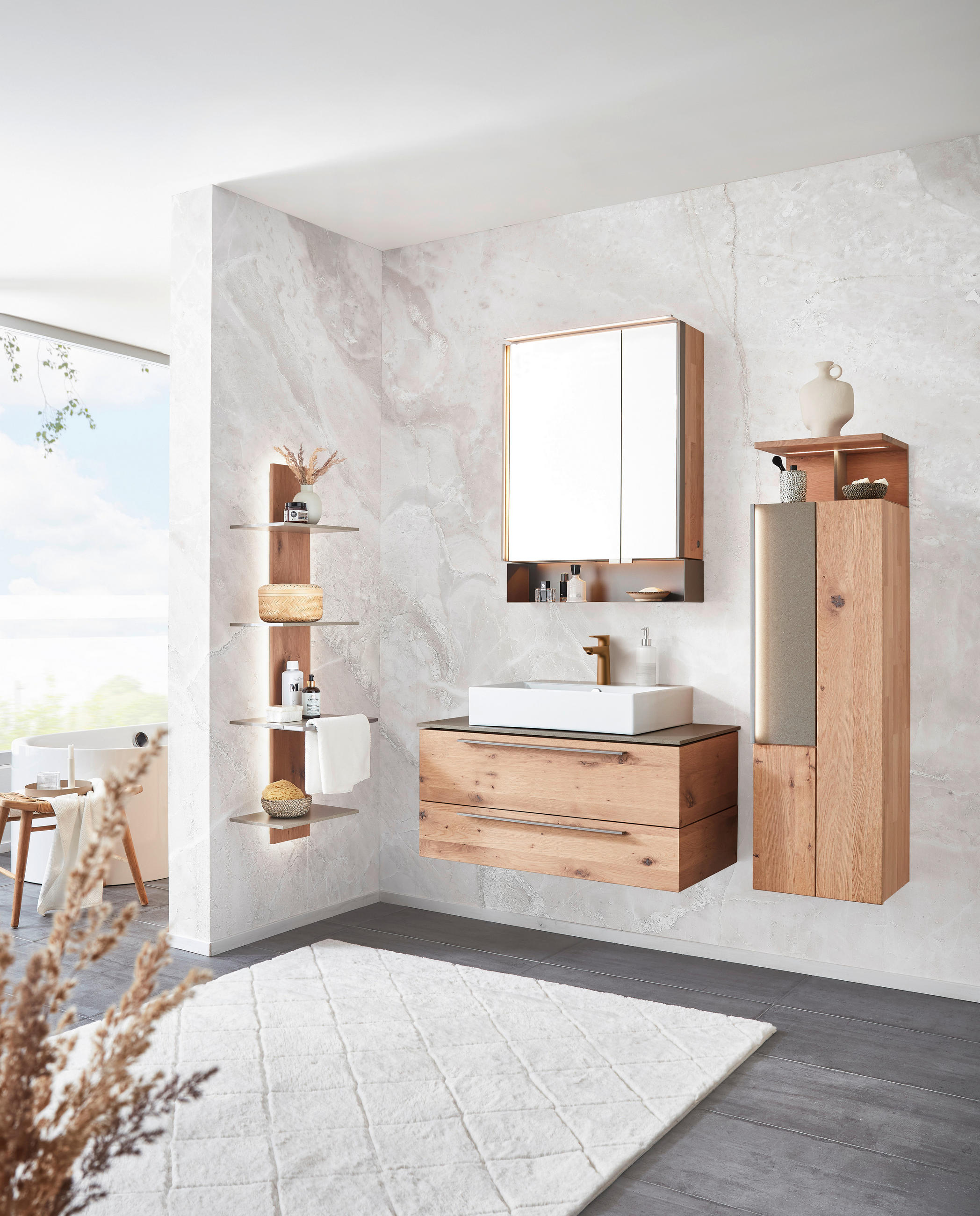 WASCHTISCHKOMBI 95,4 cm  - Fango/Eichefarben, MODERN, Holz/Keramik (95,4cm) - Valdera