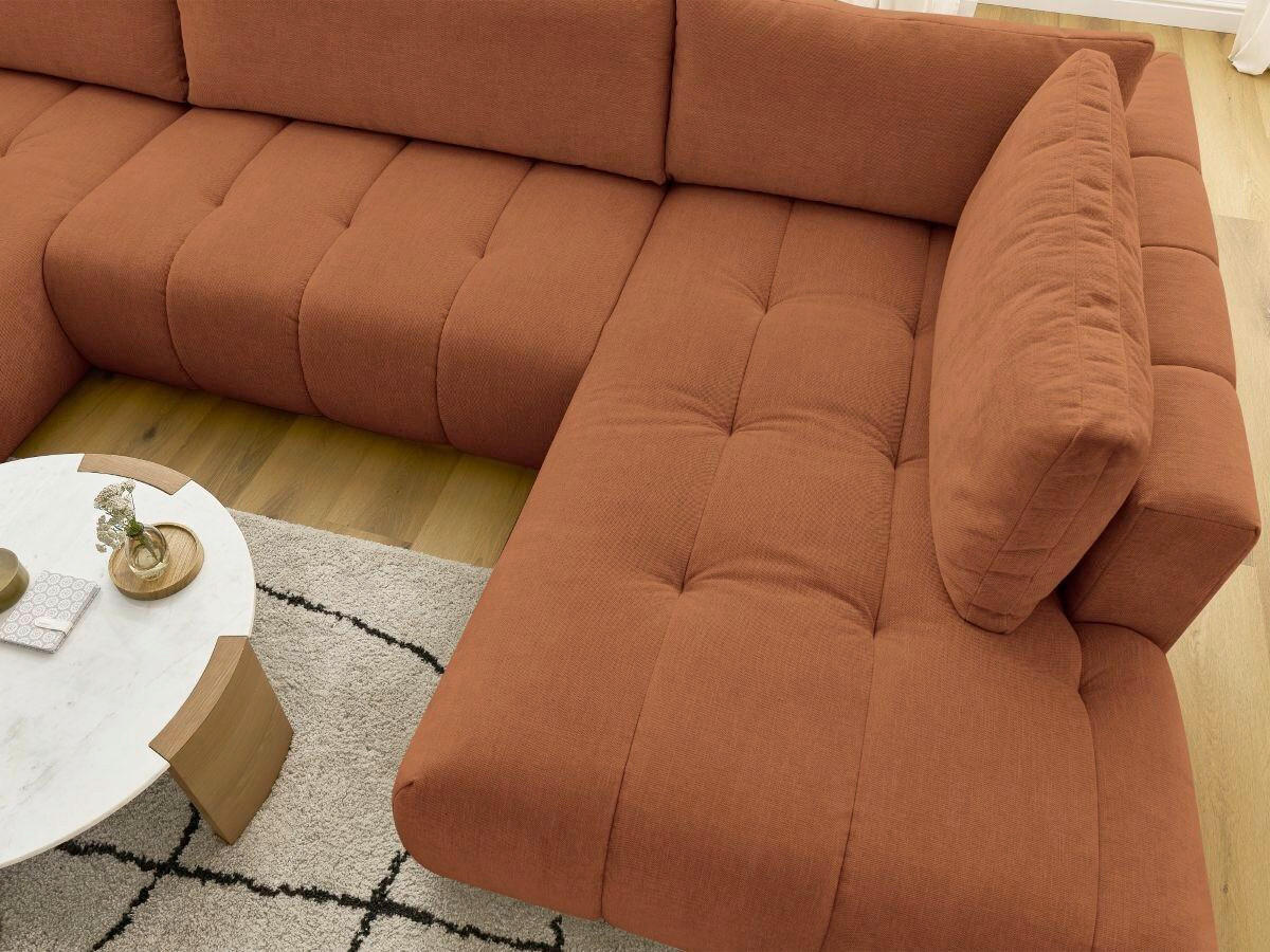 WOHNLANDSCHAFT  FUJI  Orange Leinenoptik  - Schwarz/Orange, MODERN, Kunststoff/Textil (160/377/204cm)
