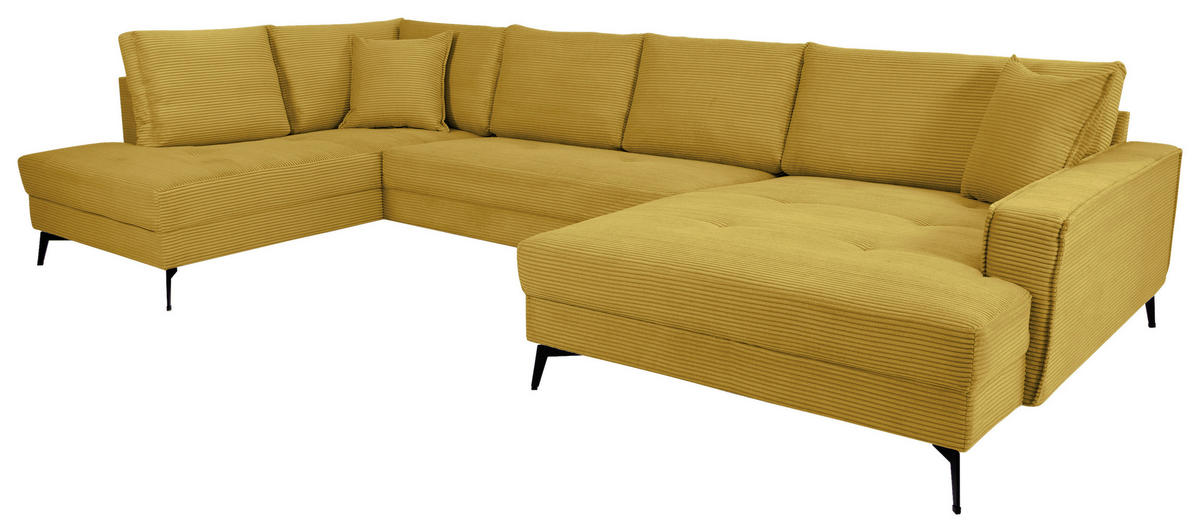 WOHNLANDSCHAFT ZERO Senfgelb Cord  - Senfgelb/Schwarz, Trend, Textil/Metall (195/362/173cm) - Livetastic