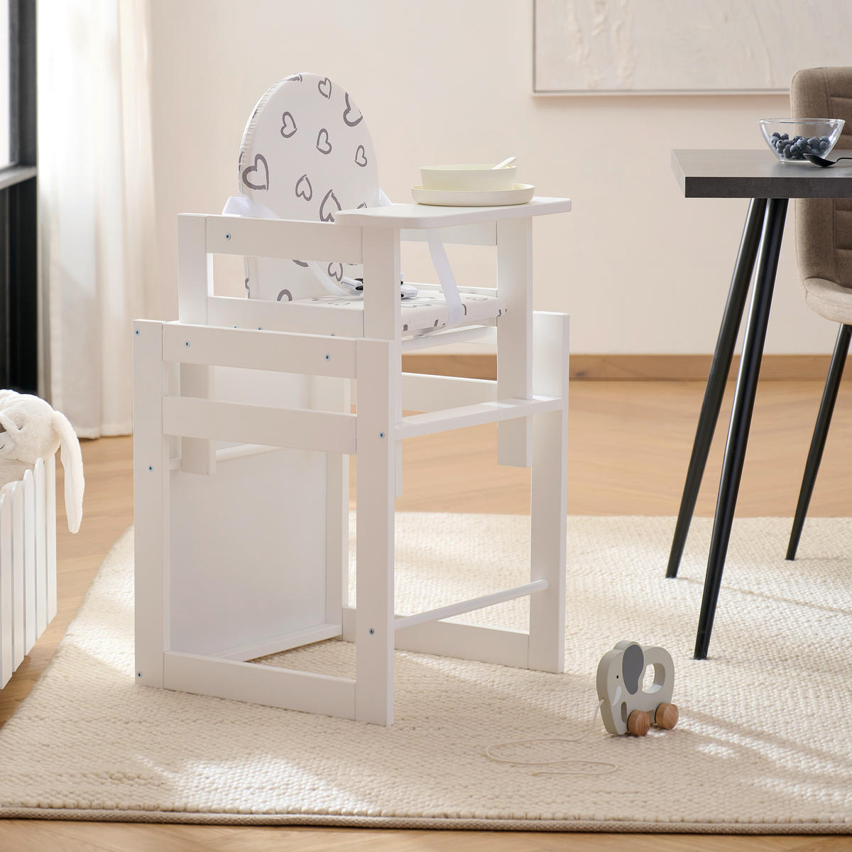 KOMBINOVANÁ VYSOKÁ ŽIDLE, buk, bílá - bílá, Basics, dřevo - My Baby Lou