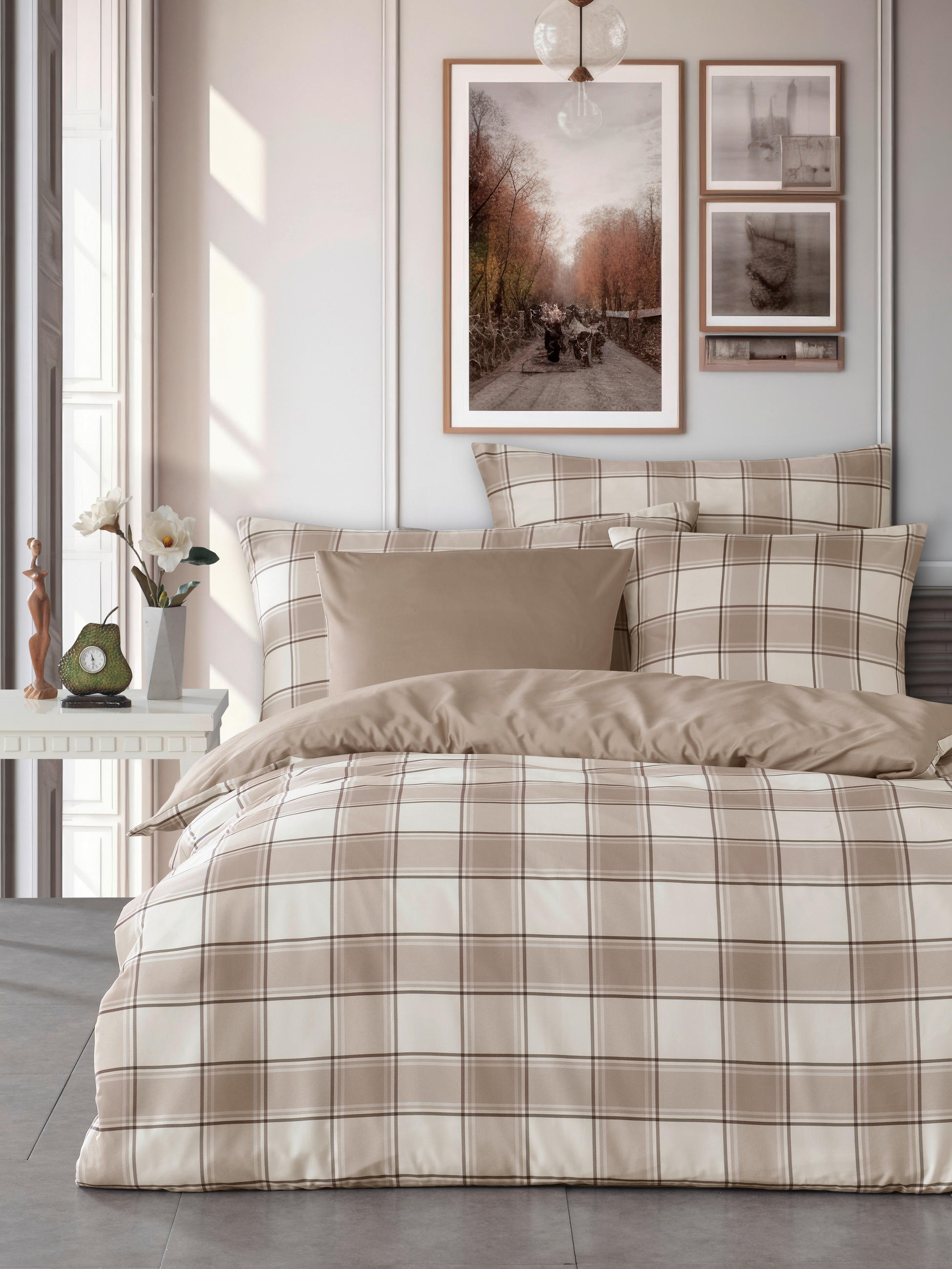 BETTWÄSCHESET Satin 160/210 cm  65 cm/100 cm  - Cappuccino, Basics, Textil (160/210cm) - Ambiente