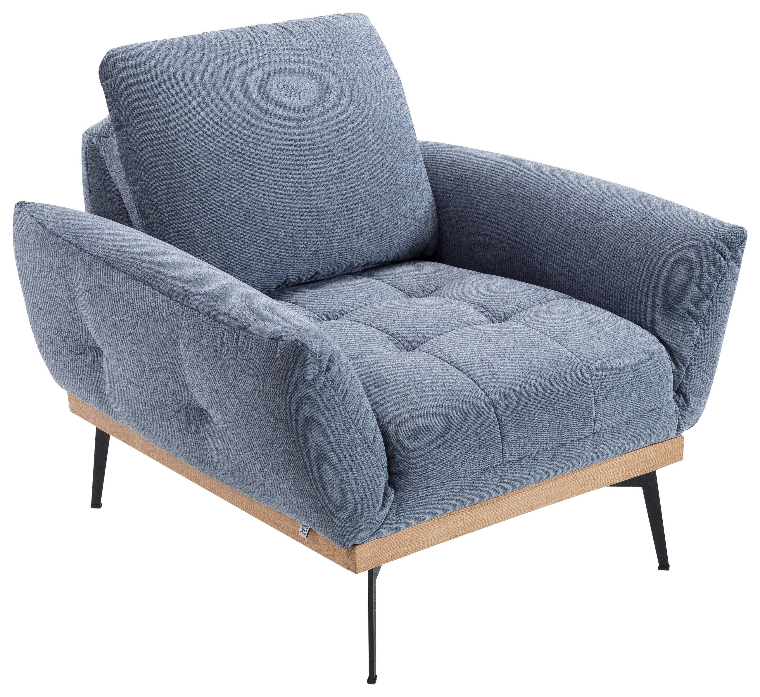SESSEL in Flachgewebe Eichefarben, Dunkelblau  - Eichefarben/Schwarz, Design, Holz/Textil (92/87/95cm) - Stylife