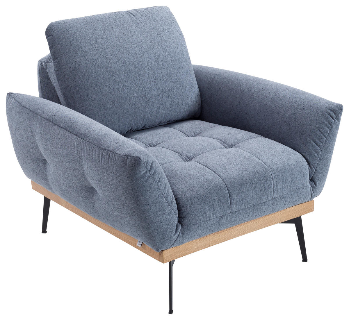 SESSEL in Flachgewebe Eichefarben, Dunkelblau  - Eichefarben/Schwarz, Design, Holz/Textil (92/87/95cm) - Stylife