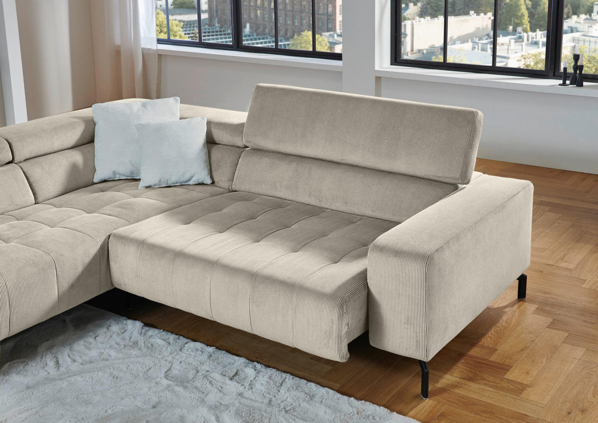 ECKSOFA Hellbraun Cord  - Hellbraun/Schwarz, Design, Textil/Metall (214/261cm) - Beldomo Style