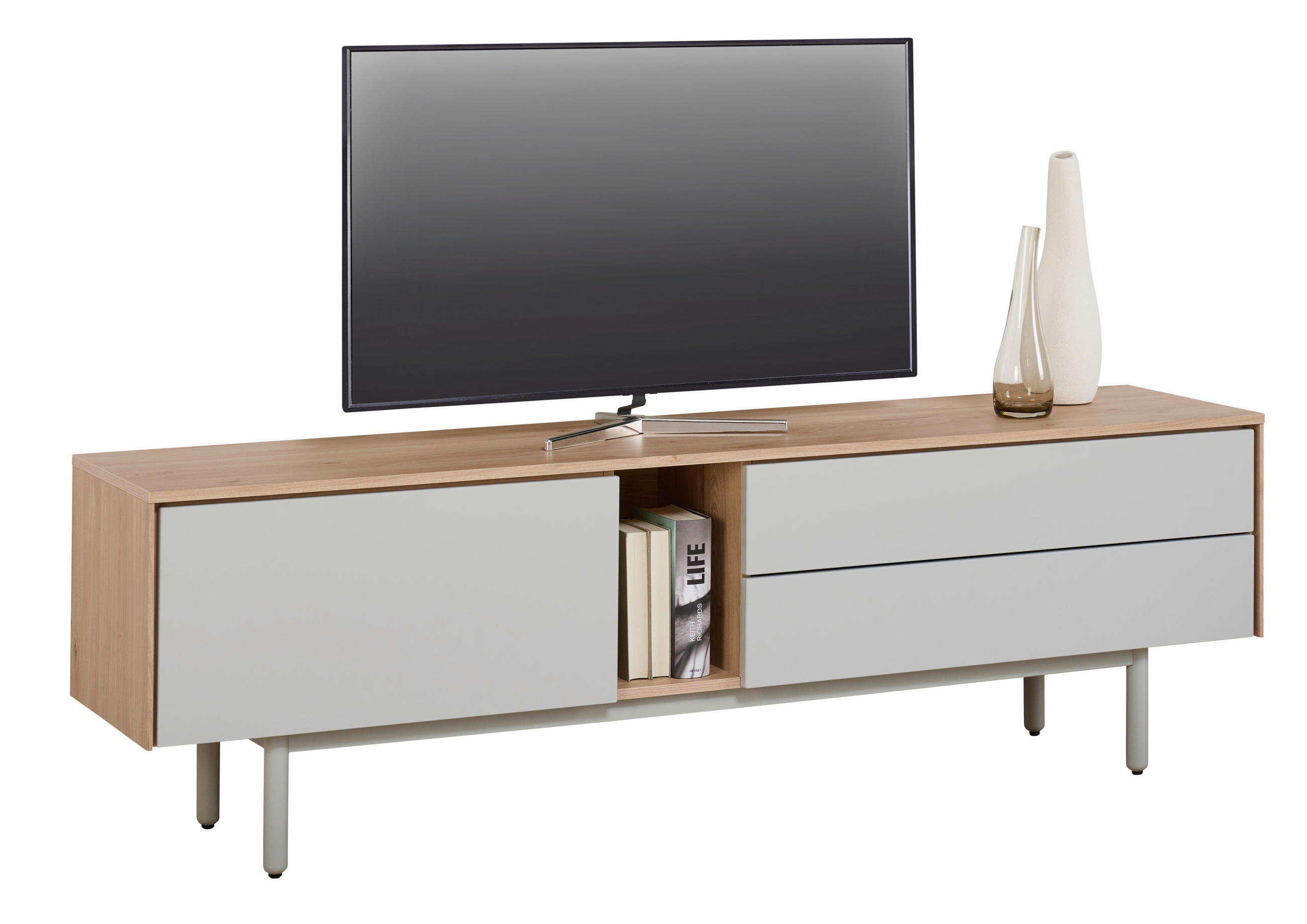 TV-SZEKRÉNY 180/56/40 cm - tölgyfa/szürke, Design, faalapú anyag/fa (180/56/40cm) - home24