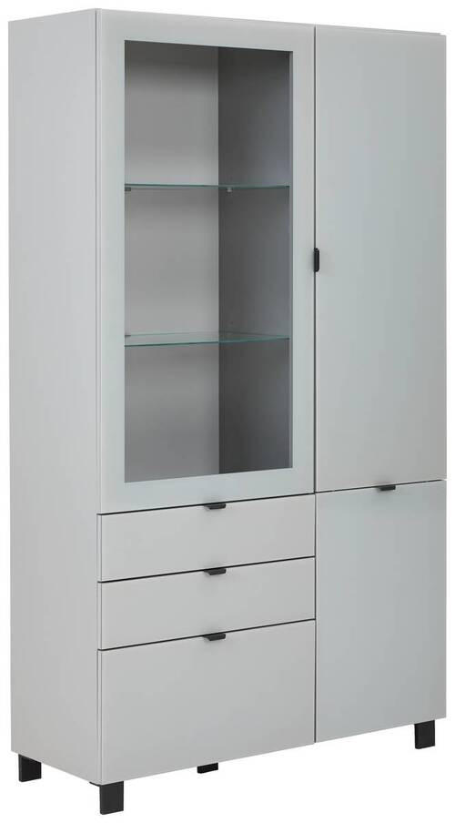 VITRINE in Grau, Hellgrau - Hellgrau/Schwarz, Design, Glas/Holzwerkstoff (109,7/190,7/41,4cm) - Hom`in
