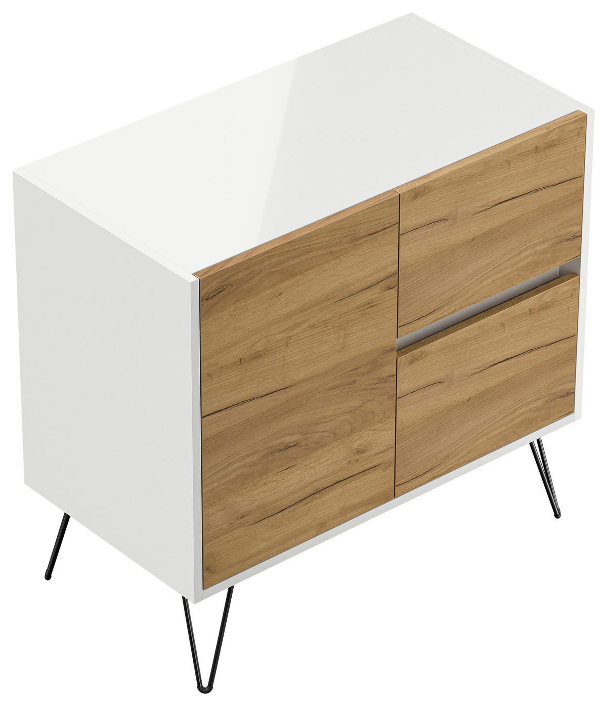 SIDEBOARD Posseik Industrial  in 79/75,8/42 cm  - Eichefarben/Weiß Hochglanz, Design, Holzwerkstoff/Metall (79/75,8/42cm) - P & B