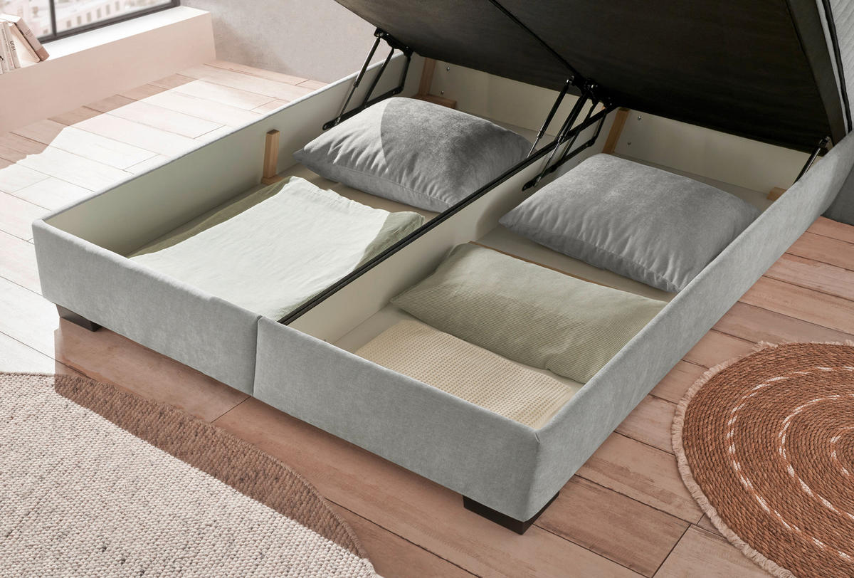 BOXBETT 180/200 cm  in Hellgrau  - Hellgrau/Schwarz, MODERN, Holzwerkstoff/Kunststoff (180/200cm) - MID.YOU