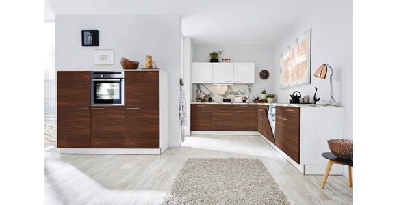EINBAUKÜCHE - Nussbaumfarben/Weiß, Design, Holzwerkstoff/Kunststoff - Dieter Knoll