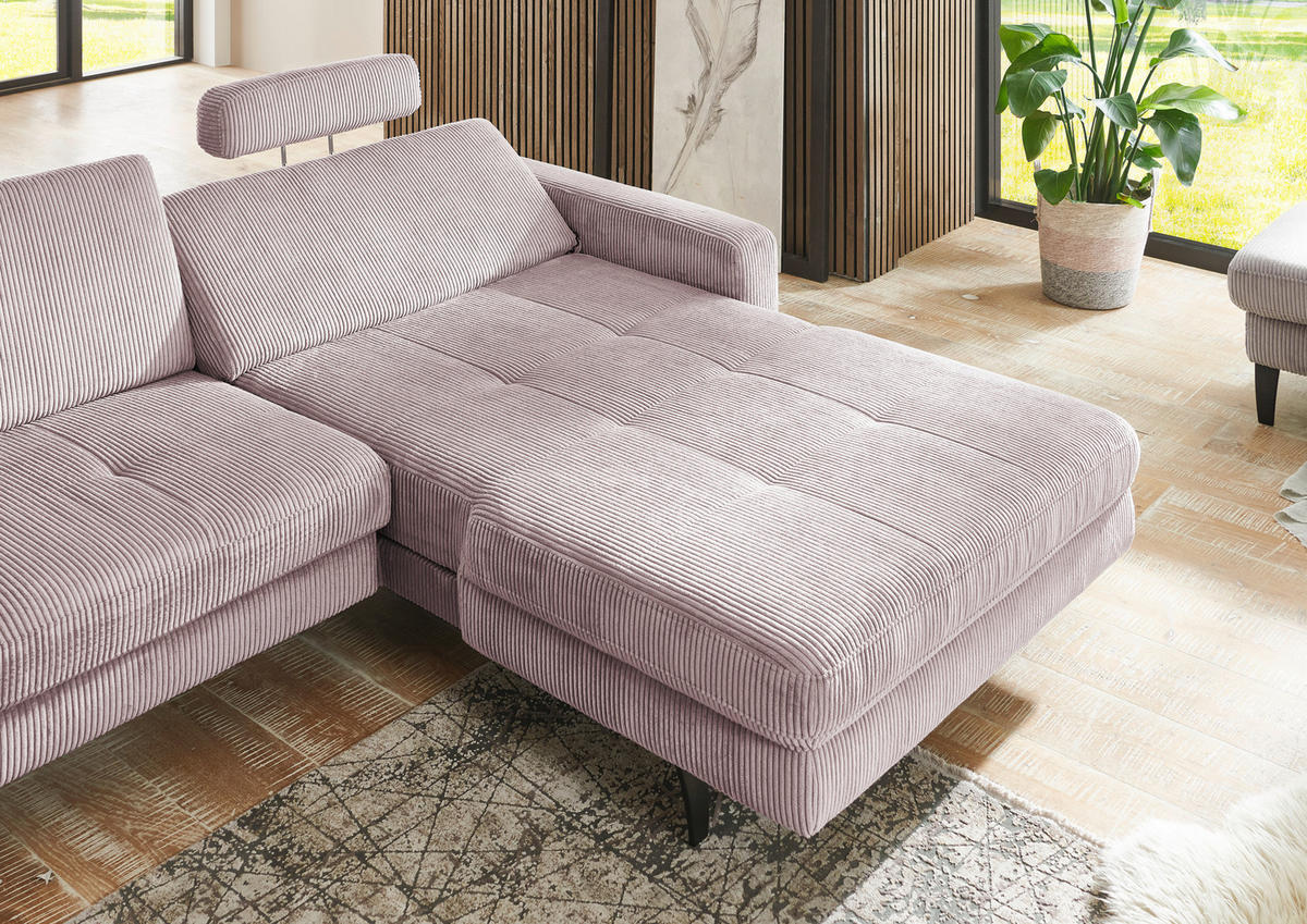 ECKSOFA in Cord Altrosa  - Schwarz/Altrosa, Modern, Textil/Metall (302/177cm) - Beldomo Style