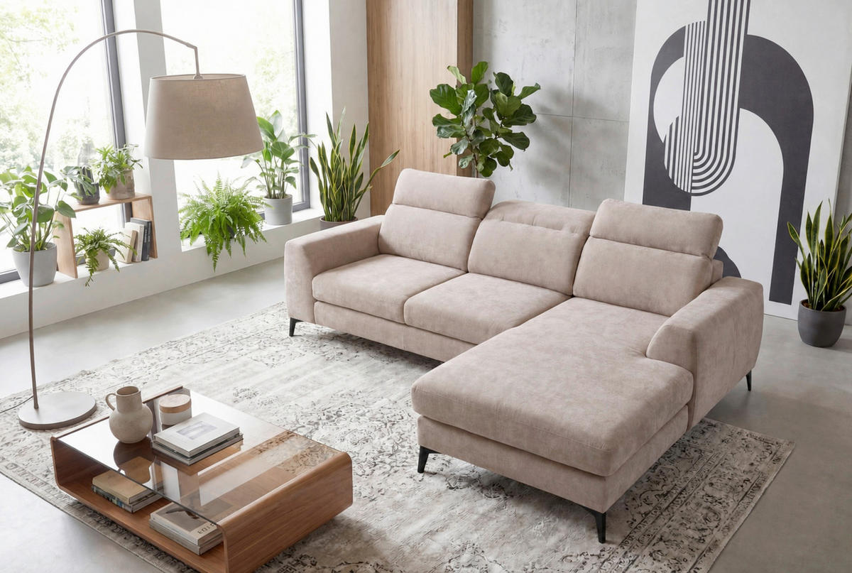 ROHOVÁ SEDAČKA, textil, béžová - černá/béžová, Basics, kov/textil (264/191cm) - Livetastic