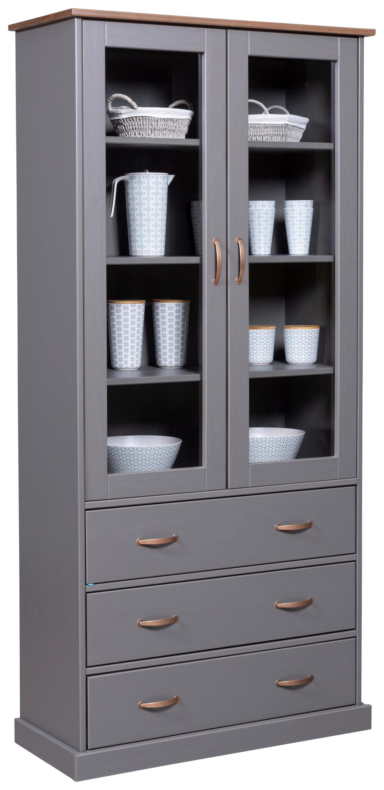 VITRINE in massiv Kiefer Braun, Grau  - Braun/Grau, KONVENTIONELL, Holz (90/190/38,4cm) - MID.YOU
