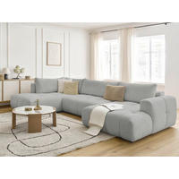 WOHNLANDSCHAFT  FUJI  Hellgrau Bouclé  - Hellgrau/Schwarz, MODERN, Kunststoff/Textil (204/377/160cm)