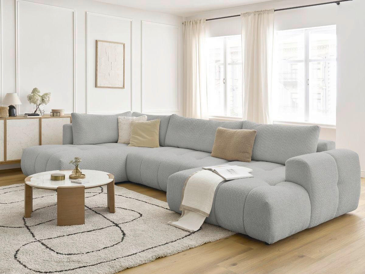 WOHNLANDSCHAFT  FUJI  Hellgrau Bouclé  - Hellgrau/Schwarz, MODERN, Kunststoff/Textil (204/377/160cm)