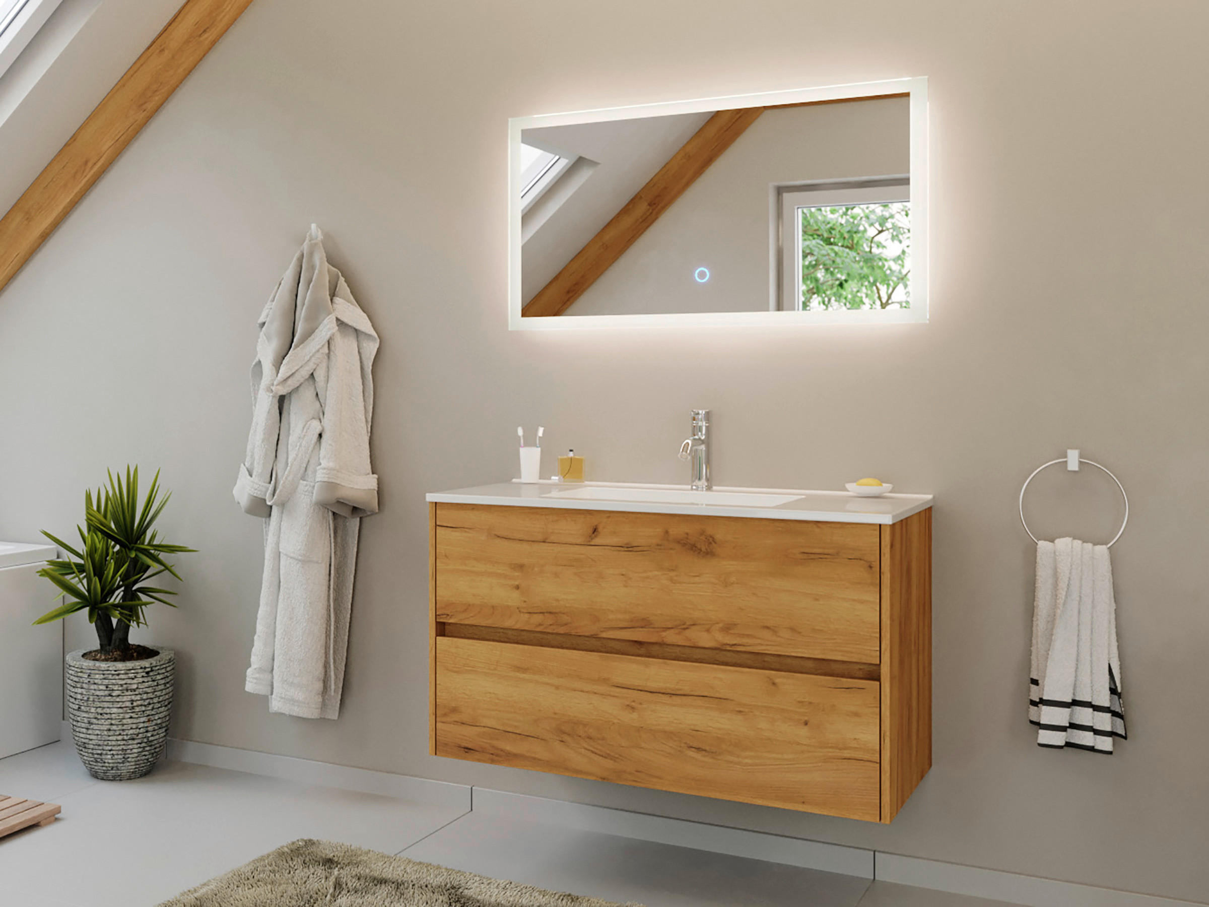 BADEZIMMER 2-teilig  in 100 cm  - Eichefarben/Goldfarben, Basics, Keramik/Holzwerkstoff (100cm) - MID.YOU