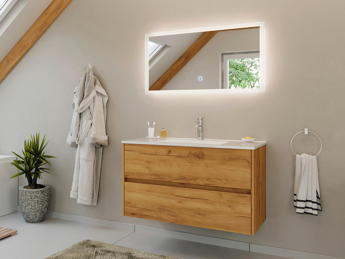 BADEZIMMER 2-teilig  in 100 cm  - Eichefarben/Goldfarben, Basics, Keramik/Holzwerkstoff (100cm) - MID.YOU