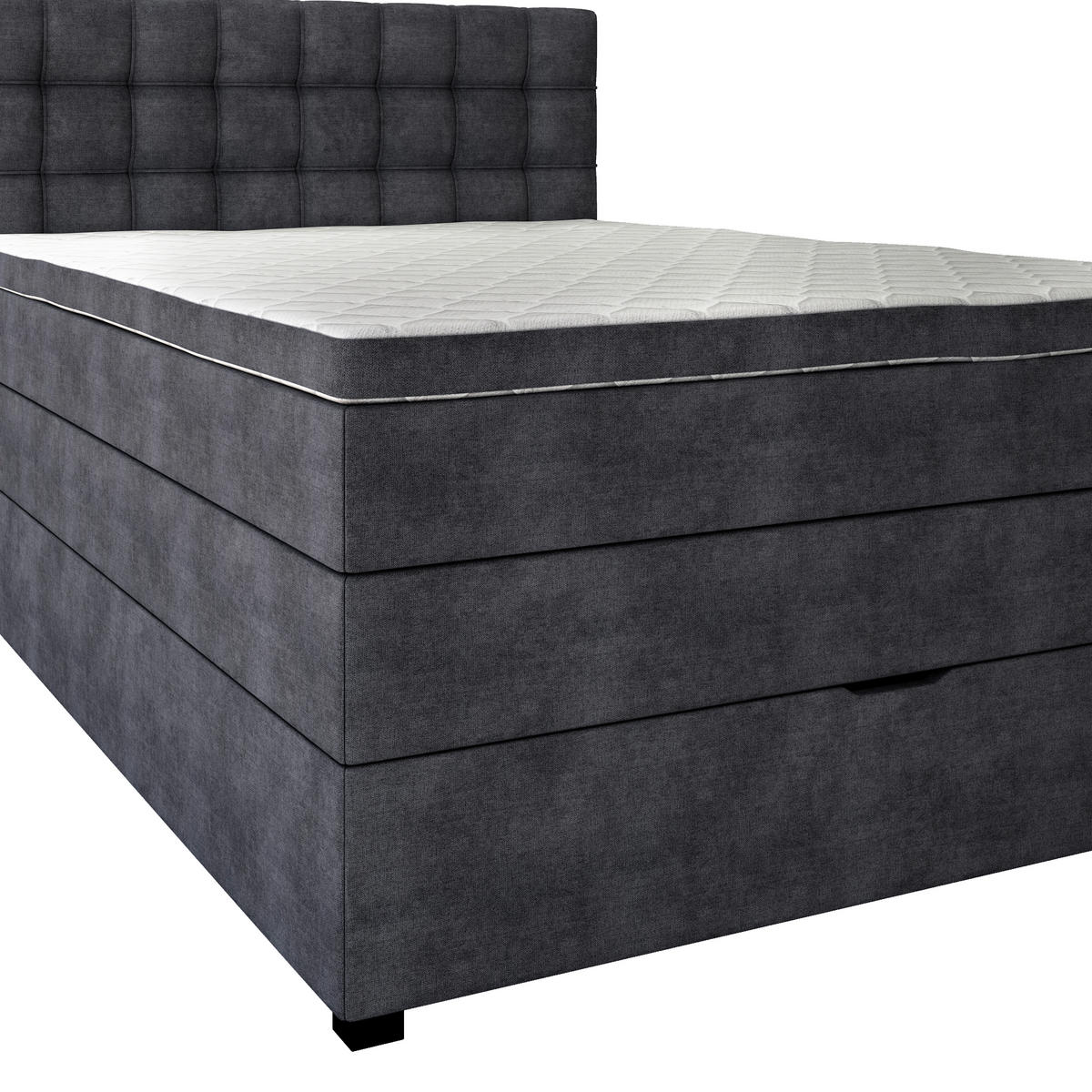 BOXSPRINGBETT 120/200 cm,  in Schwarz, Matratze, Bettkasten, Topper, H3 = fest  - Schwarz, KONVENTIONELL, Kunststoff/Textil (120/200cm) - Boxxx