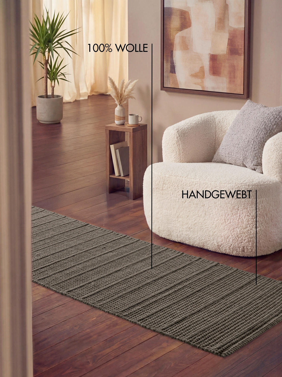 WOLLTEPPICH 80/250 cm Camden Grau, Dunkelbraun rechteckig  - Dunkelbraun/Grau, KONVENTIONELL, Textil (80/250cm) - Ted Baker