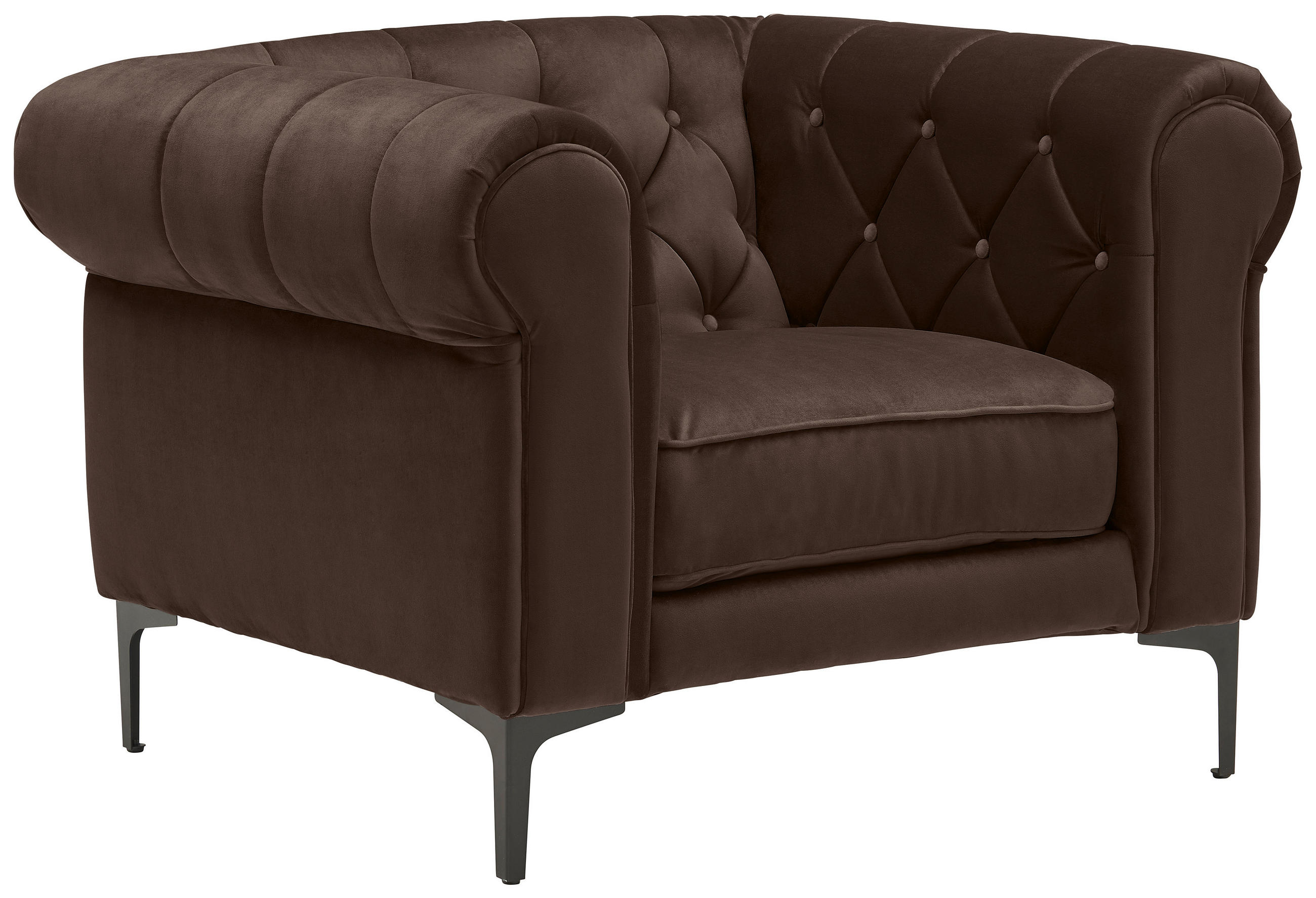 CHESTERFIELD-SESSEL Samt Dunkelbraun - Dunkelbraun/Schwarz, Trend, Textil/Metall (105/75/90cm) - Carryhome