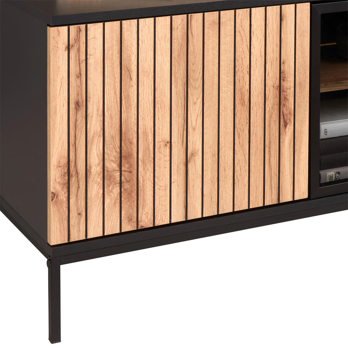 LOWBOARD  in 205,8/56/38 cm  - Eiche Wotan/Schwarz, KONVENTIONELL, Glas/Holzwerkstoff (205,8/56/38cm) - Xora